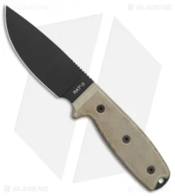 Ontario OKC RAT-3 Fixed Blade Knife Tan Micarta (3.6" Black) 8665