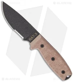 Ontario RAT-3 Knife Fixed Blade 1095 Steel W/ Green Sheath (3.75" Black Serr)